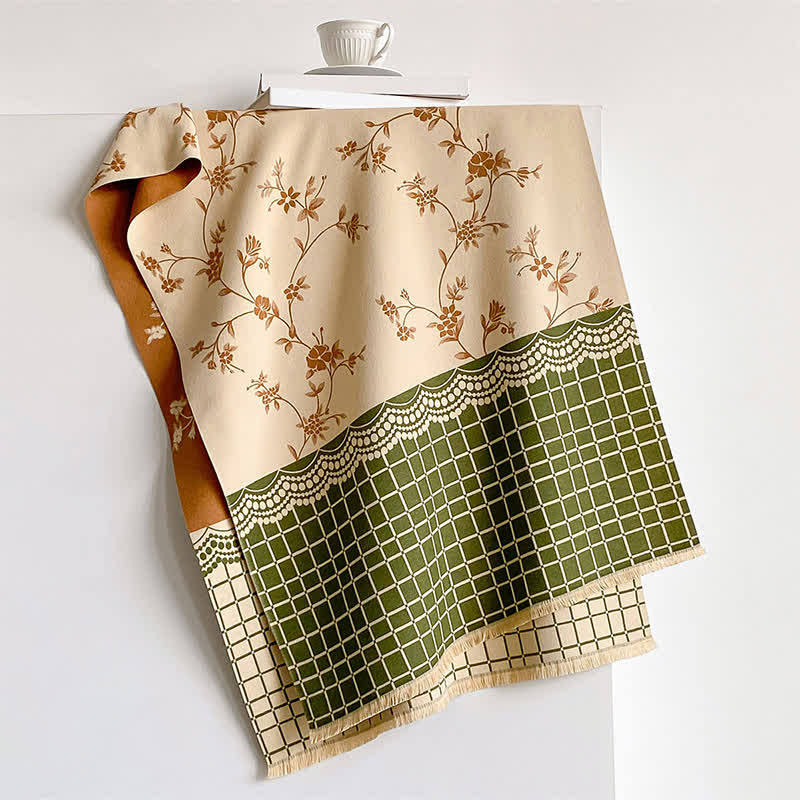 Buddha Stones Spring Fall Vintage Floral Vine Checked Pattern Shawl - image 1