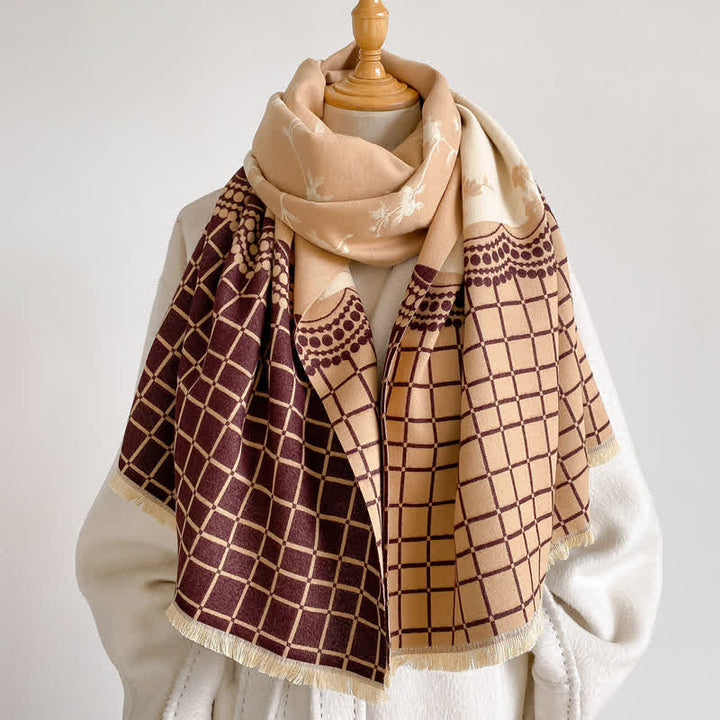 Buddha Stones Spring Fall Vintage Floral Vine Checked Pattern Shawl - image 5