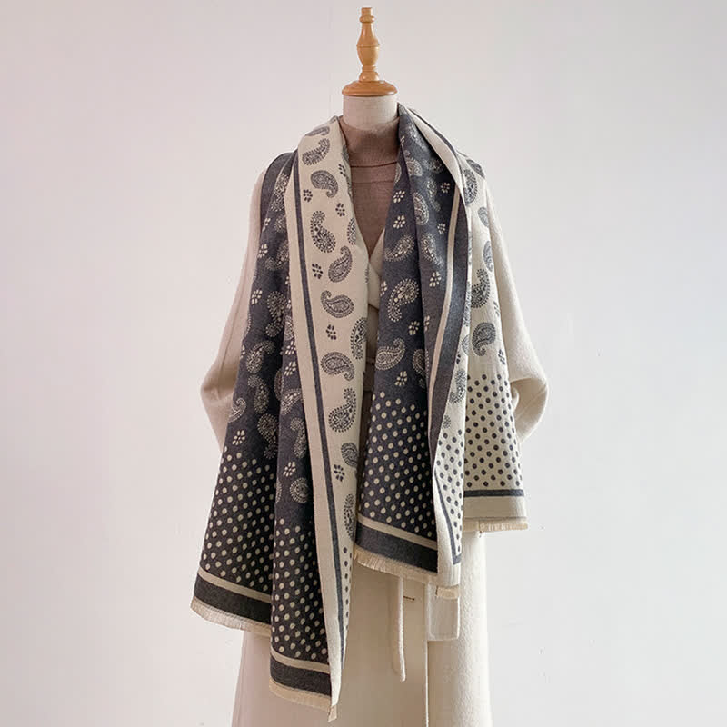 Buddha Stones Spring Fall Vintage Paisley Polka Dot Pattern Shawl - image 7