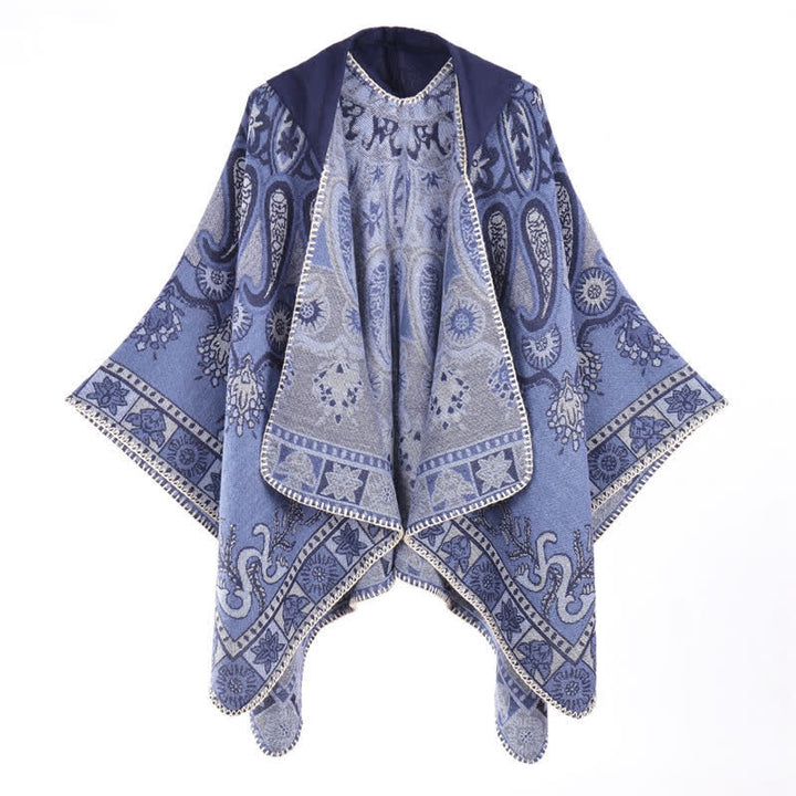 Buddha Stones Fall Winter Hooded Paisley Geometric Boho Poncho Style Shawl - image 10