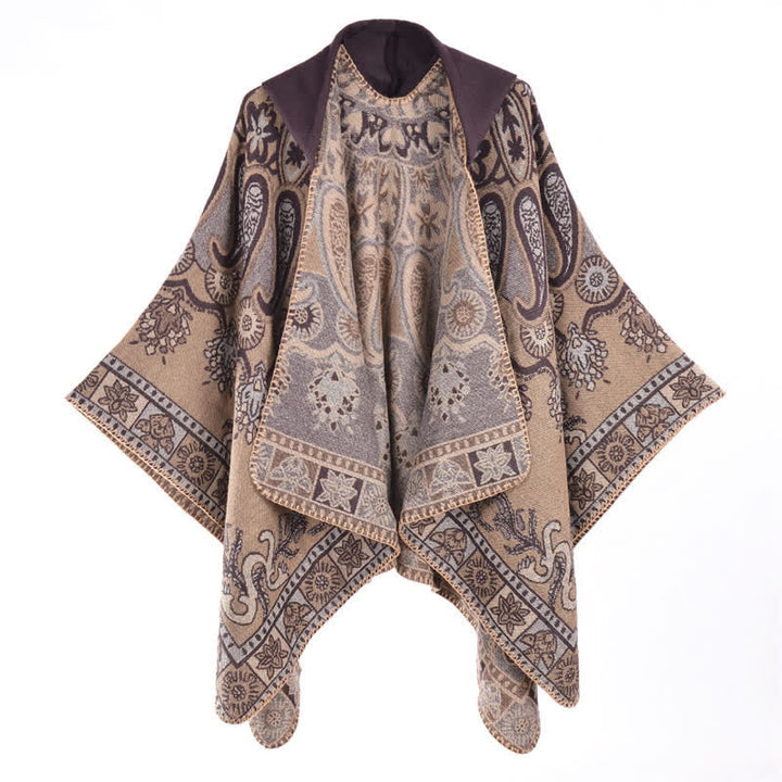 Buddha Stones Fall Winter Hooded Paisley Geometric Boho Poncho Style Shawl - Sienna - 130*150CM - image 7