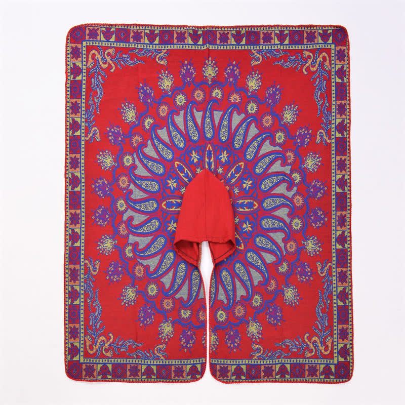 Buddha Stones Fall Winter Hooded Paisley Geometric Boho Poncho Style Shawl - image 3