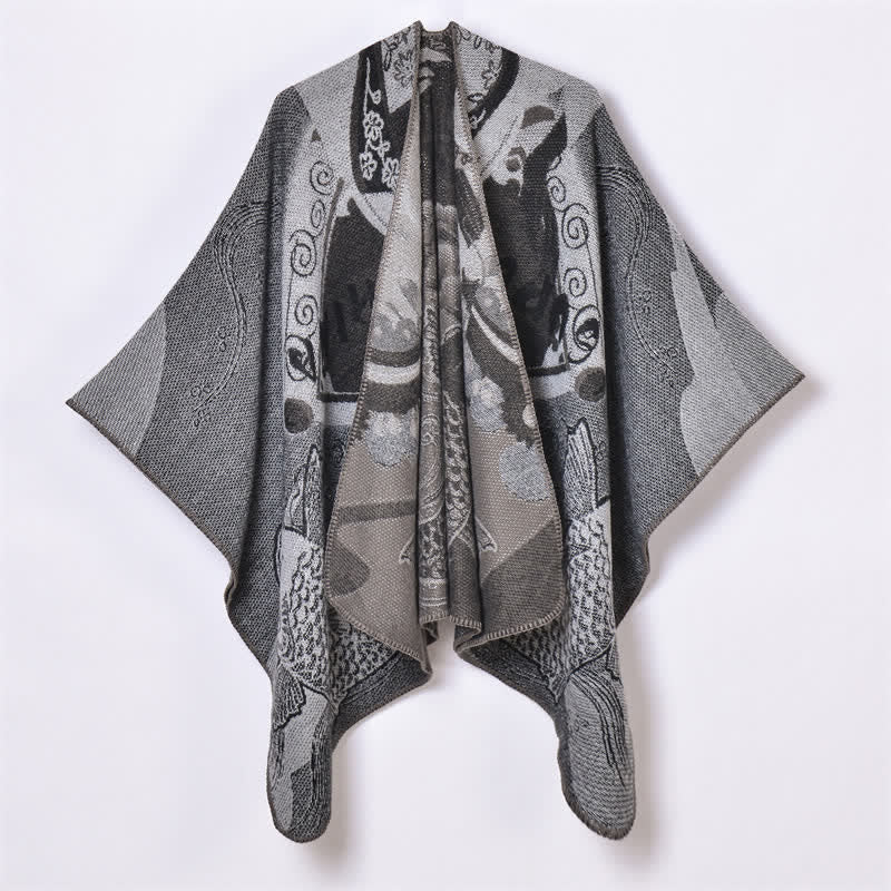 Buddha Stones Fall Winter Koi Fish Clouds Oriental Draped Soft Shawl - DimGray - 130x150cm - image 10