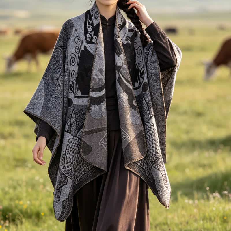 Buddha Stones Fall Winter Koi Fish Clouds Oriental Draped Soft Shawl - image 14
