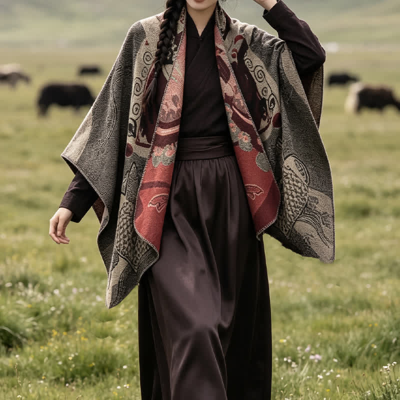 Buddha Stones Fall Winter Koi Fish Clouds Oriental Draped Soft Shawl - image 17