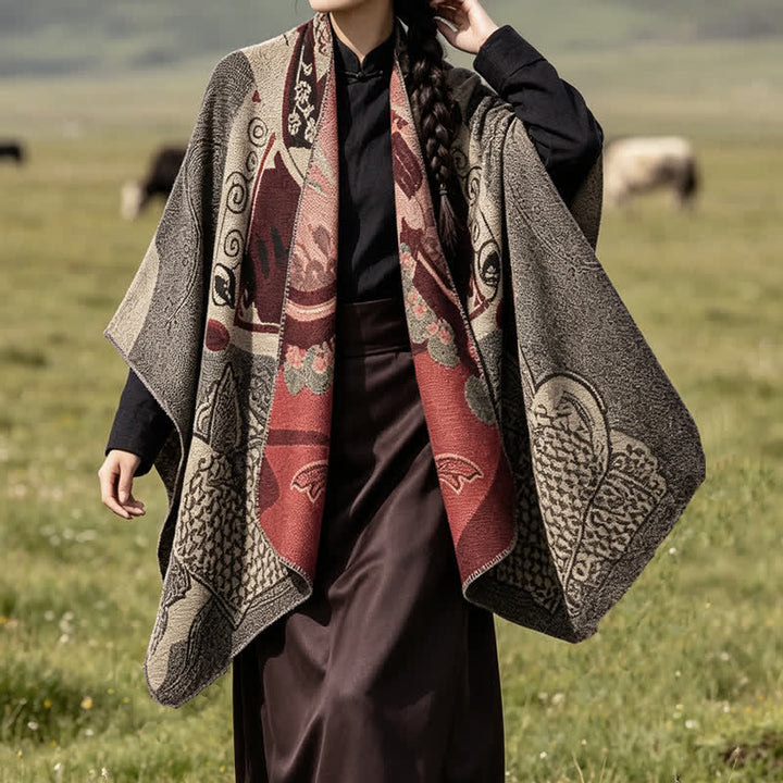 Buddha Stones Fall Winter Koi Fish Clouds Oriental Draped Soft Shawl - image 16