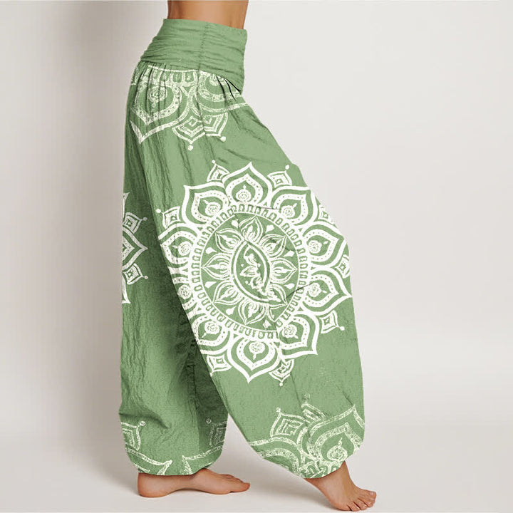 Buddha Stones Pure Cotton White Mandala Floral Pattern Women's Elastic Waist Harem Pants - image 2