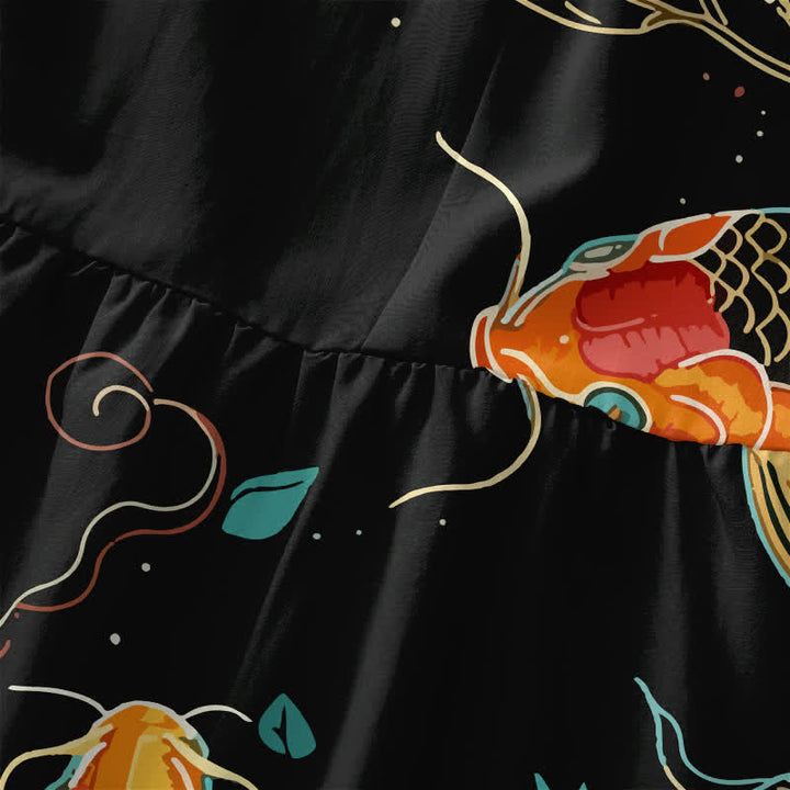 Buddha Stones Summer Casual Koi Fish Floral Wave Pattern Women's Summer Sleeveless Midi Dress With Pockets - image 1