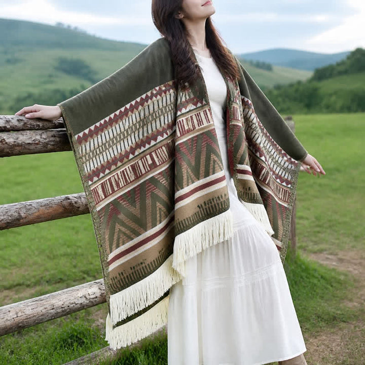 Buddha Stones Fall Winter Boho Geometric Floral Pattern Tassel Shawl - image 20