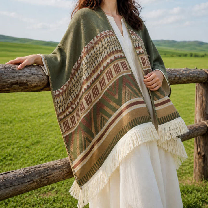 Buddha Stones Fall Winter Boho Geometric Floral Pattern Tassel Shawl - image 19