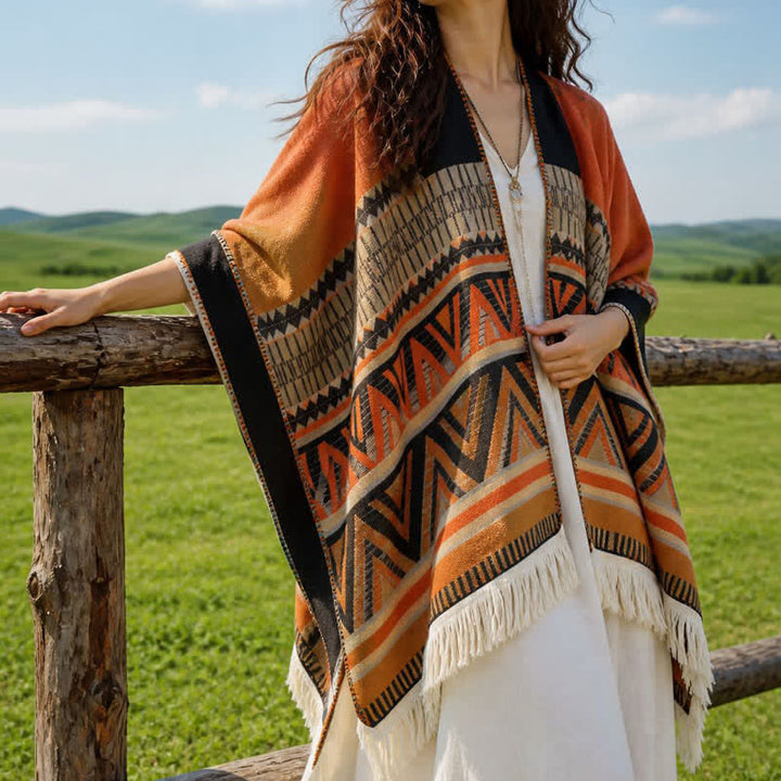 Buddha Stones Fall Winter Boho Geometric Floral Pattern Tassel Shawl - image 13
