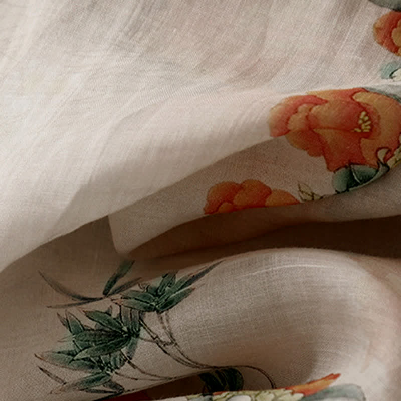 Buddha Stones Summer Vintage Drawstring Beige Floral Crew Neck Women's Short Sleeve Dress With Pocket - image 13
