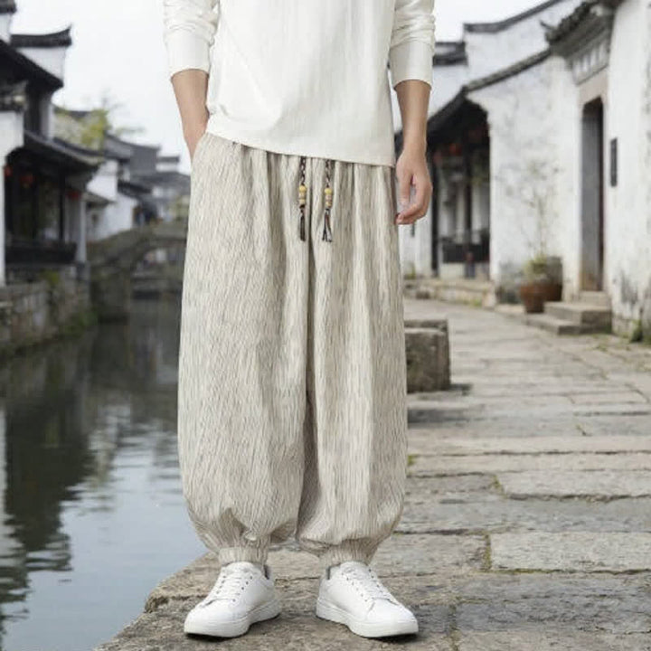 Buddha Stones Spring Fall Casual Vintage Drawstring Solid Ankle Pants Men's Harem Pants With Pockets - image 23