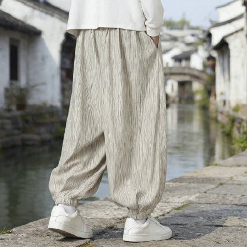 Buddha Stones Spring Fall Casual Vintage Drawstring Solid Ankle Pants Men's Harem Pants With Pockets - image 25
