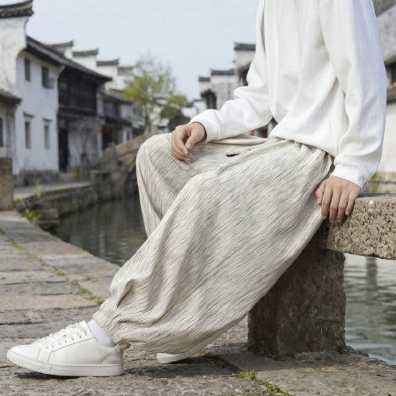 Buddha Stones Spring Fall Casual Vintage Drawstring Solid Ankle Pants Men's Harem Pants With Pockets - image 28