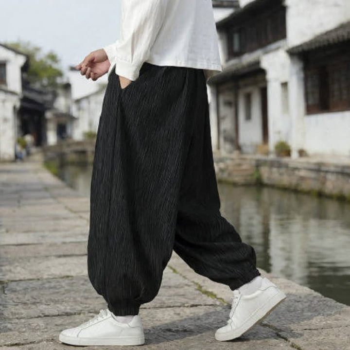 Buddha Stones Spring Fall Casual Vintage Drawstring Solid Ankle Pants Men's Harem Pants With Pockets - image 11