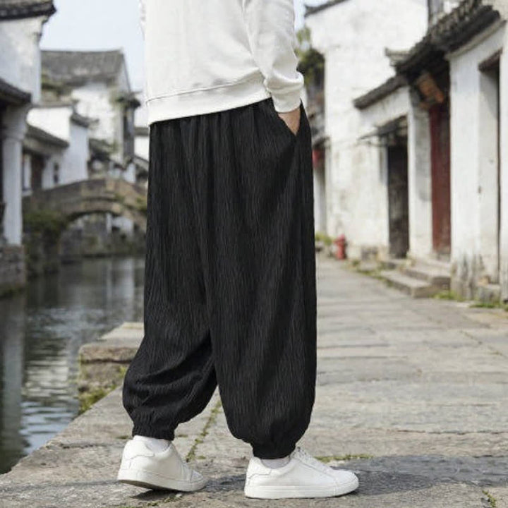 Buddha Stones Spring Fall Casual Vintage Drawstring Solid Ankle Pants Men's Harem Pants With Pockets - image 12