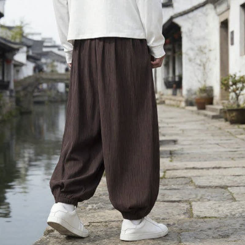Buddha Stones Spring Fall Casual Vintage Drawstring Solid Ankle Pants Men's Harem Pants With Pockets - image 3
