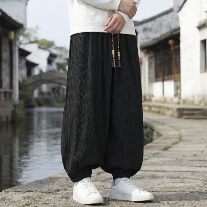 Buddha Stones Spring Fall Casual Vintage Drawstring Solid Ankle Pants Men's Harem Pants With Pockets - image 8