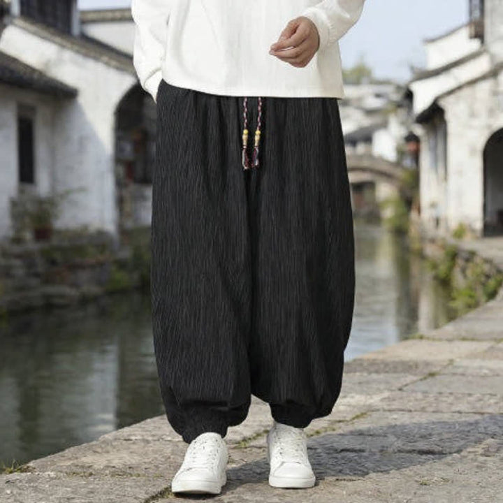 Buddha Stones Spring Fall Casual Vintage Drawstring Solid Ankle Pants Men's Harem Pants With Pockets - image 32