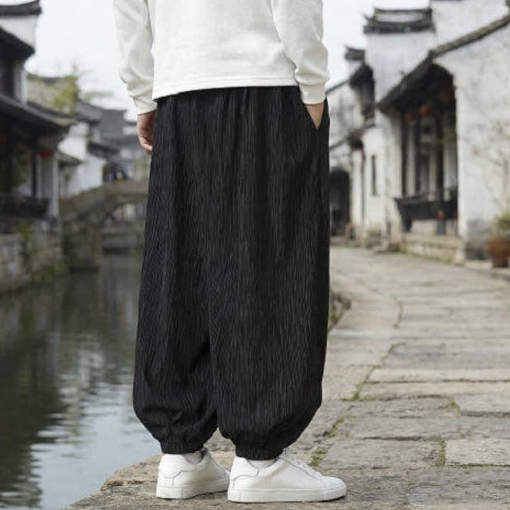 Buddha Stones Spring Fall Casual Vintage Drawstring Solid Ankle Pants Men's Harem Pants With Pockets - image 10