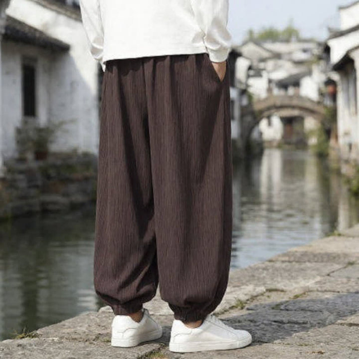 Buddha Stones Spring Fall Casual Vintage Drawstring Solid Ankle Pants Men's Harem Pants With Pockets - image 30
