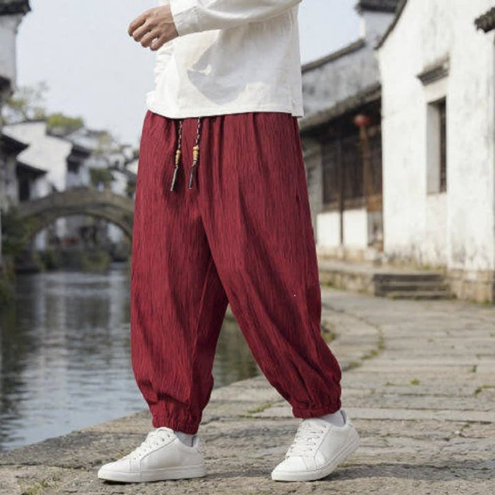 Buddha Stones Spring Fall Casual Vintage Drawstring Solid Ankle Pants Men's Harem Pants With Pockets - image 19