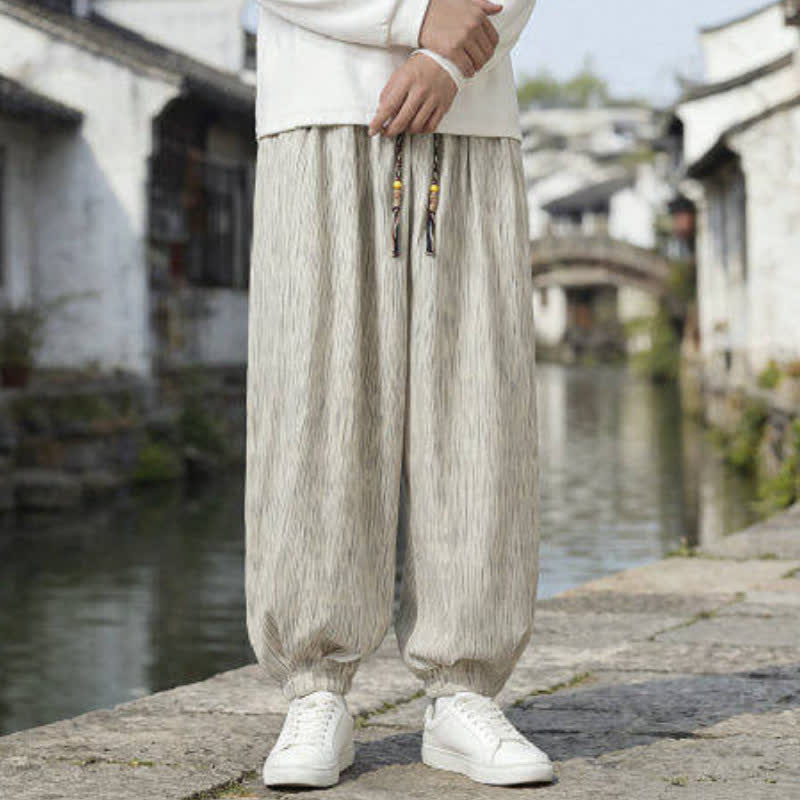 Buddha Stones Spring Fall Casual Vintage Drawstring Solid Ankle Pants Men's Harem Pants With Pockets - image 27
