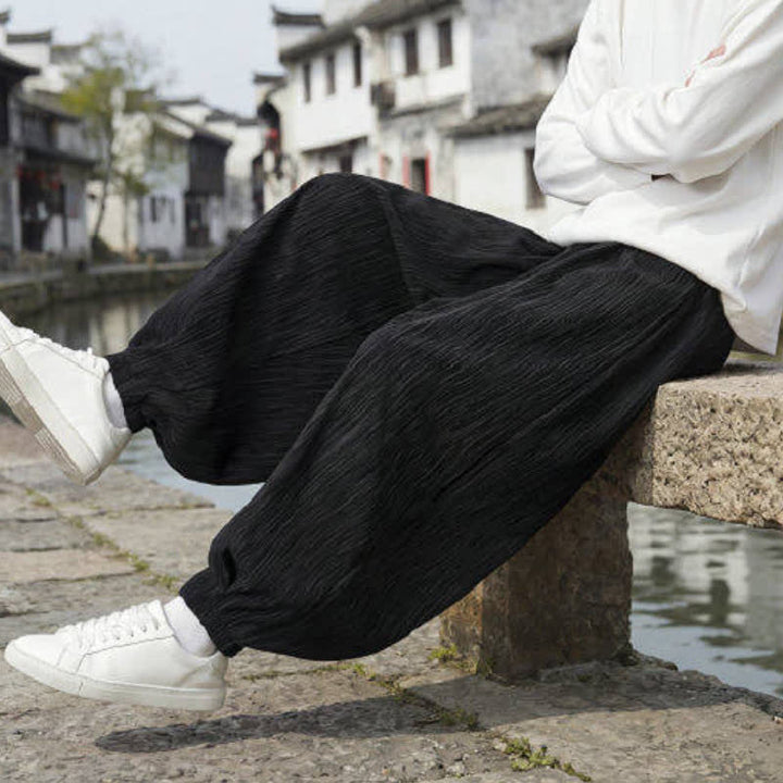 Buddha Stones Spring Fall Casual Vintage Drawstring Solid Ankle Pants Men's Harem Pants With Pockets - image 13