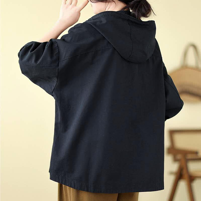 Buddha Stones Fall Casual Minimalist Drawstring Solid Women's Jacket With Pocket - image 13