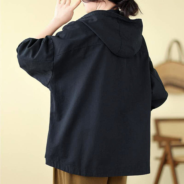 Buddha Stones Fall Casual Minimalist Drawstring Solid Women's Jacket With Pocket - image 13