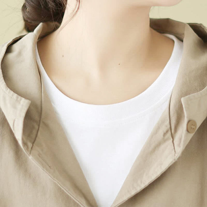 Buddha Stones Fall Casual Minimalist Drawstring Solid Women's Jacket With Pocket - image 5