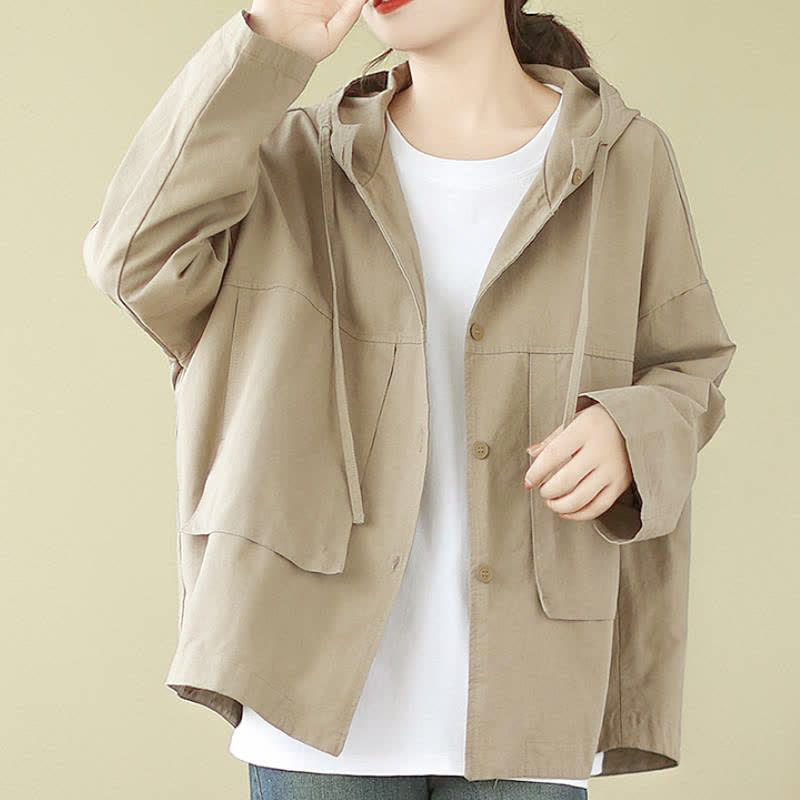 Buddha Stones Fall Casual Minimalist Drawstring Solid Women's Jacket With Pocket - image 4