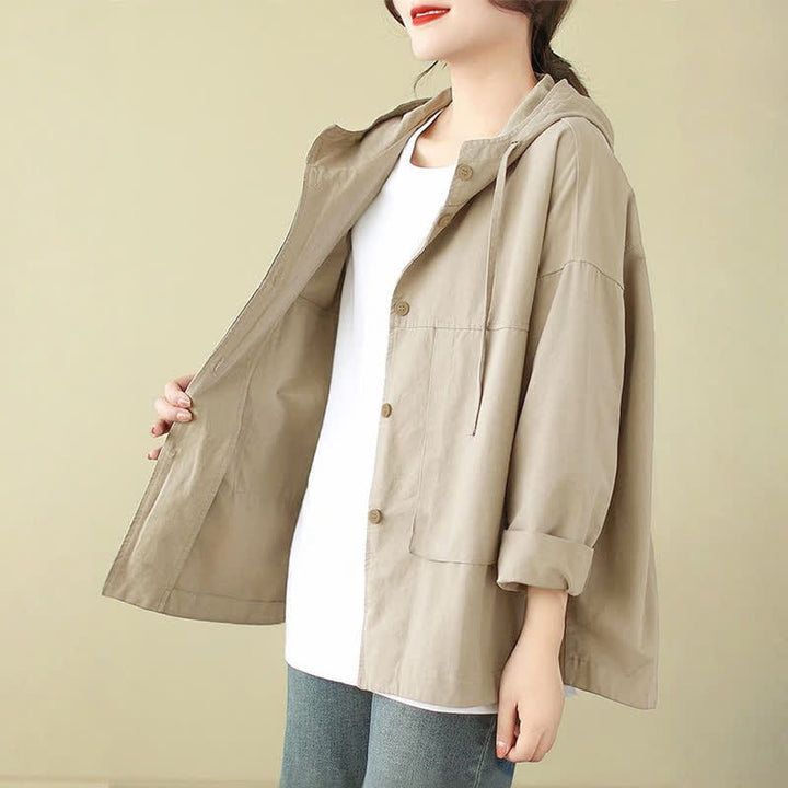 Buddha Stones Fall Casual Minimalist Drawstring Solid Women's Jacket With Pocket - image 1