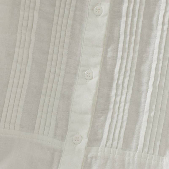 Buddha Stones Fall Vintage Elegant Button-Up Pleats Solid Cotton Women's Long Sleeve Shirts - image 13