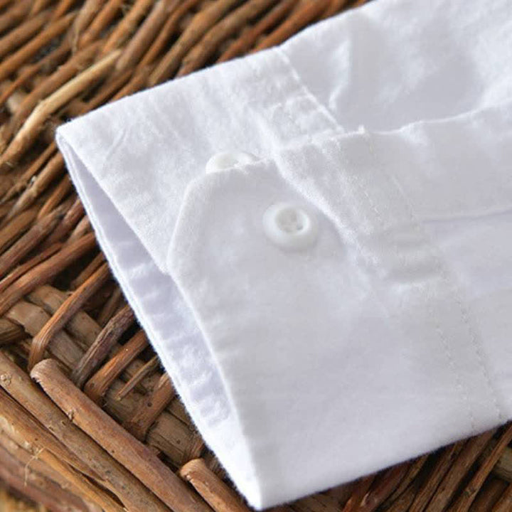Buddha Stones Spring Casual Minimalist Button-Up Solid Cotton Men's Long Sleeve Shirts - image 23