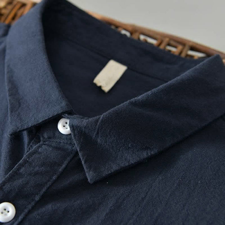 Buddha Stones Spring Casual Minimalist Button-Up Solid Cotton Men's Long Sleeve Shirts - image 7