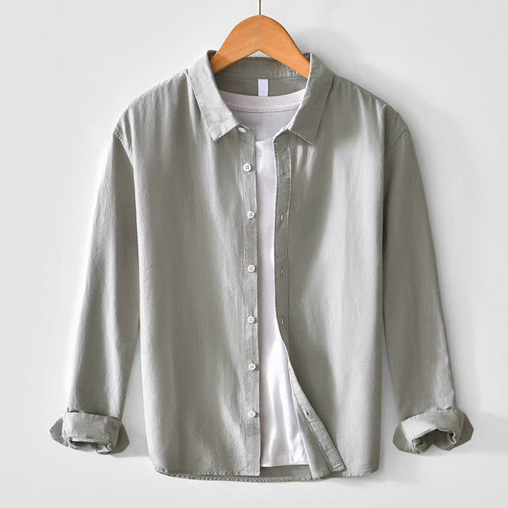 Buddha Stones Spring Casual Minimalist Button-Up Solid Cotton Men's Long Sleeve Shirts - Silver - US/UK/AU44, EU54 (4XL) - image 11