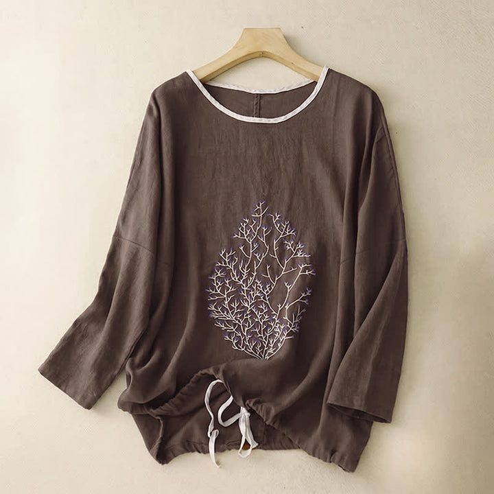 Buddha Stones Casual Embroidery Tree Drawstring Women's Crew Neck Design Half Sleeve T-Shirt - image 30