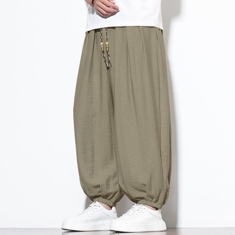 Buddha Stones Summer Casual Boho Drawstring Solid Cropped Pants Men's Harem Pants With Pocket - image 31
