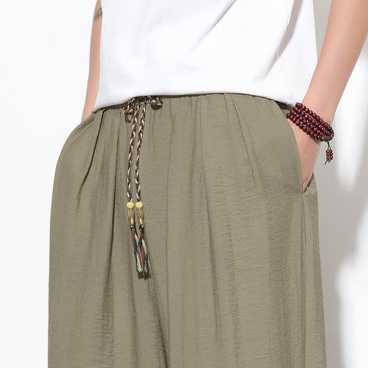 Buddha Stones Summer Casual Boho Drawstring Solid Cropped Pants Men's Harem Pants With Pocket - image 35
