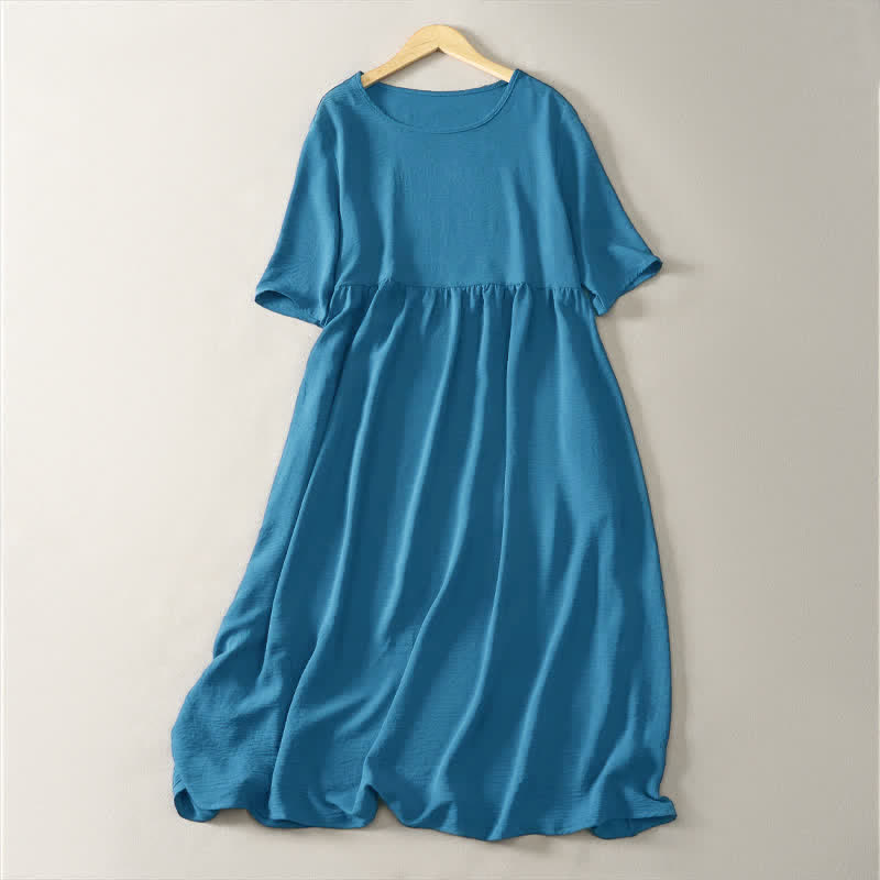 Buddha Stones Summer Casual Minimalist Solid Women's Short Sleeve Dresses With Pocket - SteelBlue - US8-10, UK/AU12-14, EU40-42 (2XL) - image 0