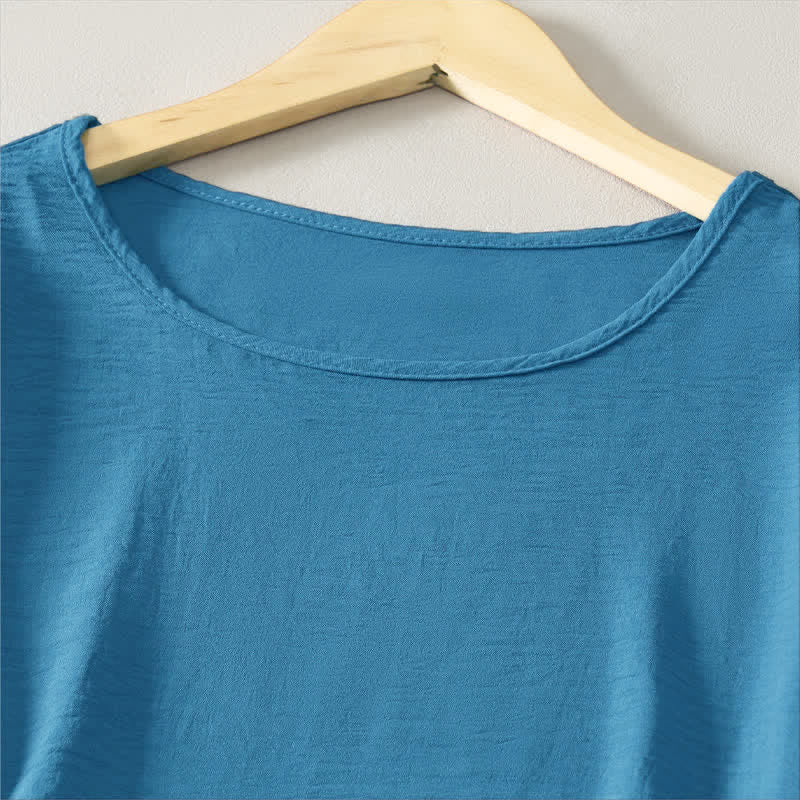 Buddha Stones Summer Casual Minimalist Solid Women's Short Sleeve Dresses With Pocket - image 2
