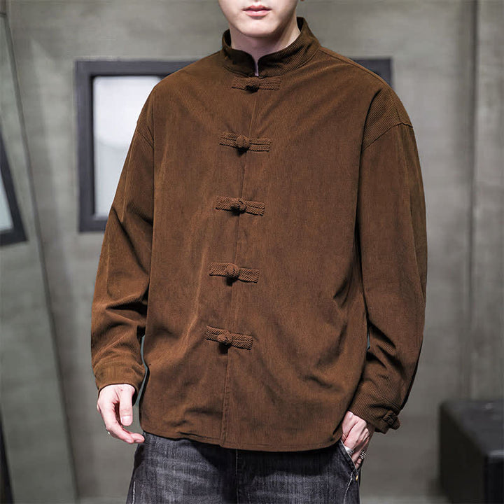 Buddha Stones Fall Winter Casual Tang Style Frog Button Solid Cotton Men's Jacket - image 1