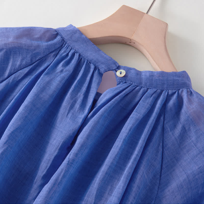 Buddha Stones Plain Drawstring Three Quarter Puff Sleeve Midi Dress With Pockets - image 4