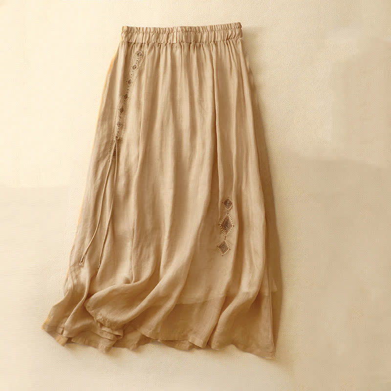 Buddha Stones Ethnic Vintage Embroidery Button Design Women's 7-8 Length Skirt - Wheat - US8-10，UK/AU12-14，EU40-42 (2XL) - image 8