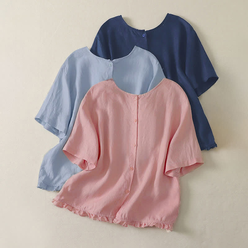 Buddha Stones Summer Casual Minimalist Ruffle Hem Solid Women's Short Sleeve T-Shirts - image 1