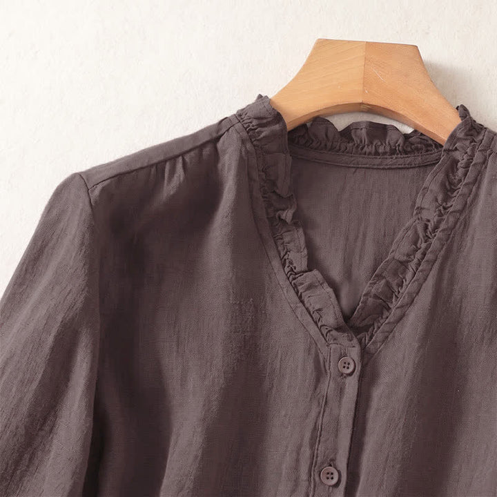 Buddha Stones Spring Summer Casual Button-Up Solid Women's Short Sleeve Shirts - image 2