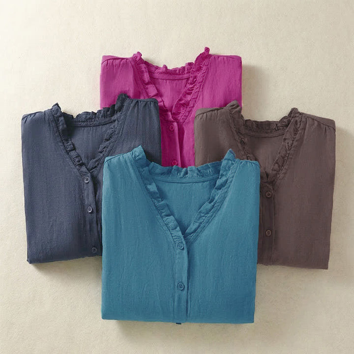 Buddha Stones Spring Summer Casual Button-Up Solid Women's Short Sleeve Shirts - image 28