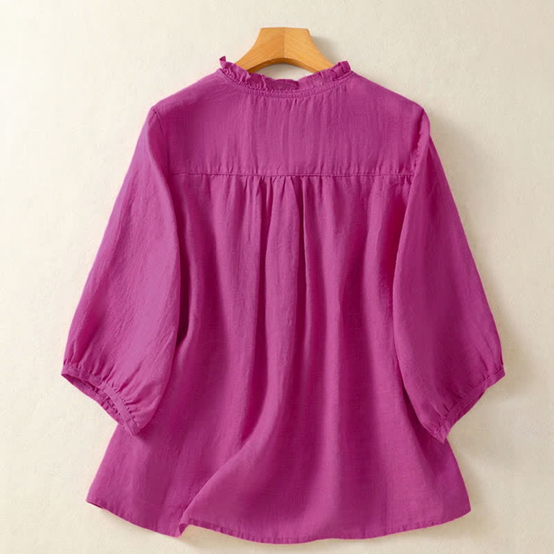 Buddha Stones Spring Summer Casual Button-Up Solid Women's Short Sleeve Shirts - image 7